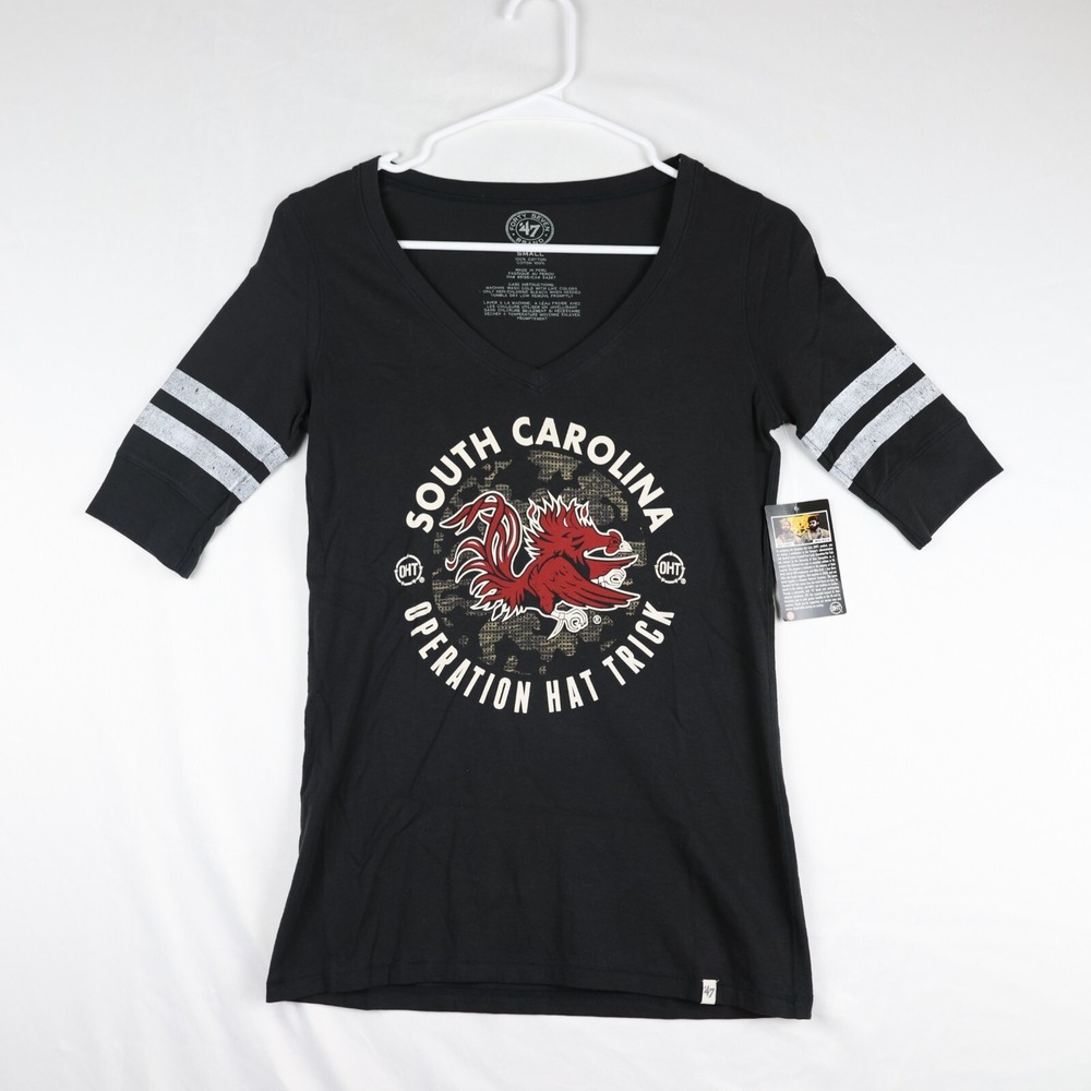 47 Brand T-Shirt Womens Small Black South Carolina Gamecocks Jersey Style V-Neck
